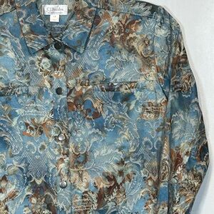 CJ Banks‎ Women’s Brocade Blue and Brown Patterned Blazer Size 1x